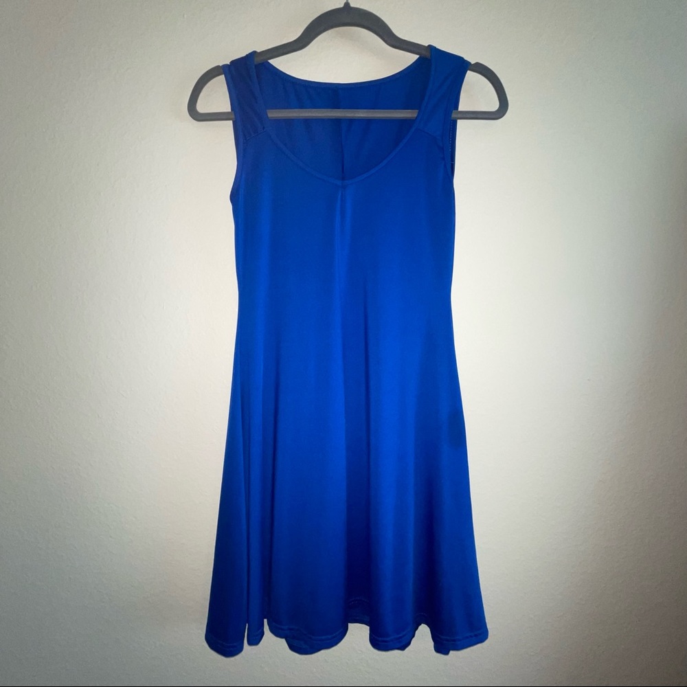 Stretchy Flowing V Neck Blue Dress!